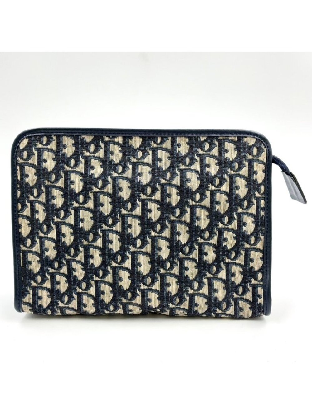 Dior Trotter Zip Pouch Canvas Navy Black Beige Clutch Silver